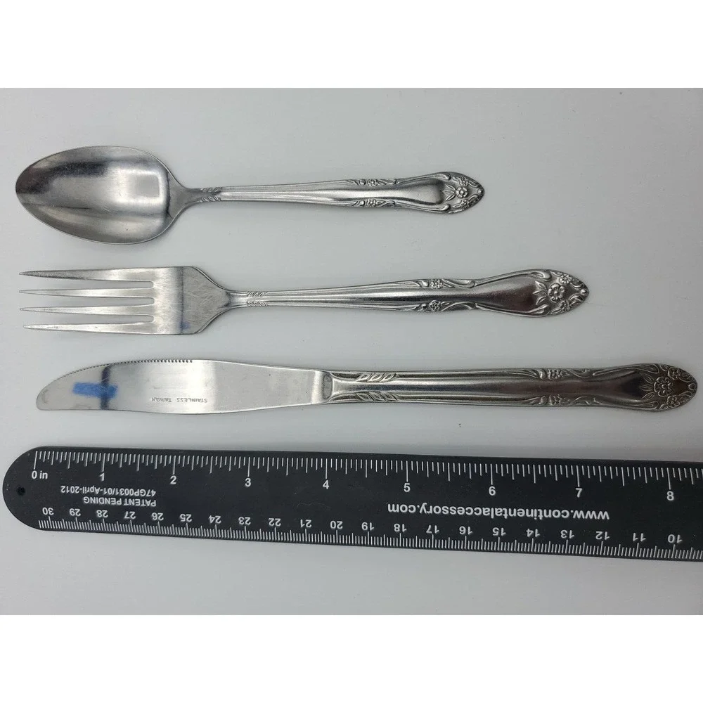Vtg Kingston Present Verona Floral Pattern MCM‎ Stainless 8 Knife 4 Spoon 3 Fork